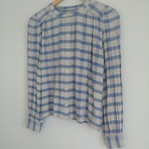 Aritzia Little Moon stripes plaid grey cream blue button down shirt top …